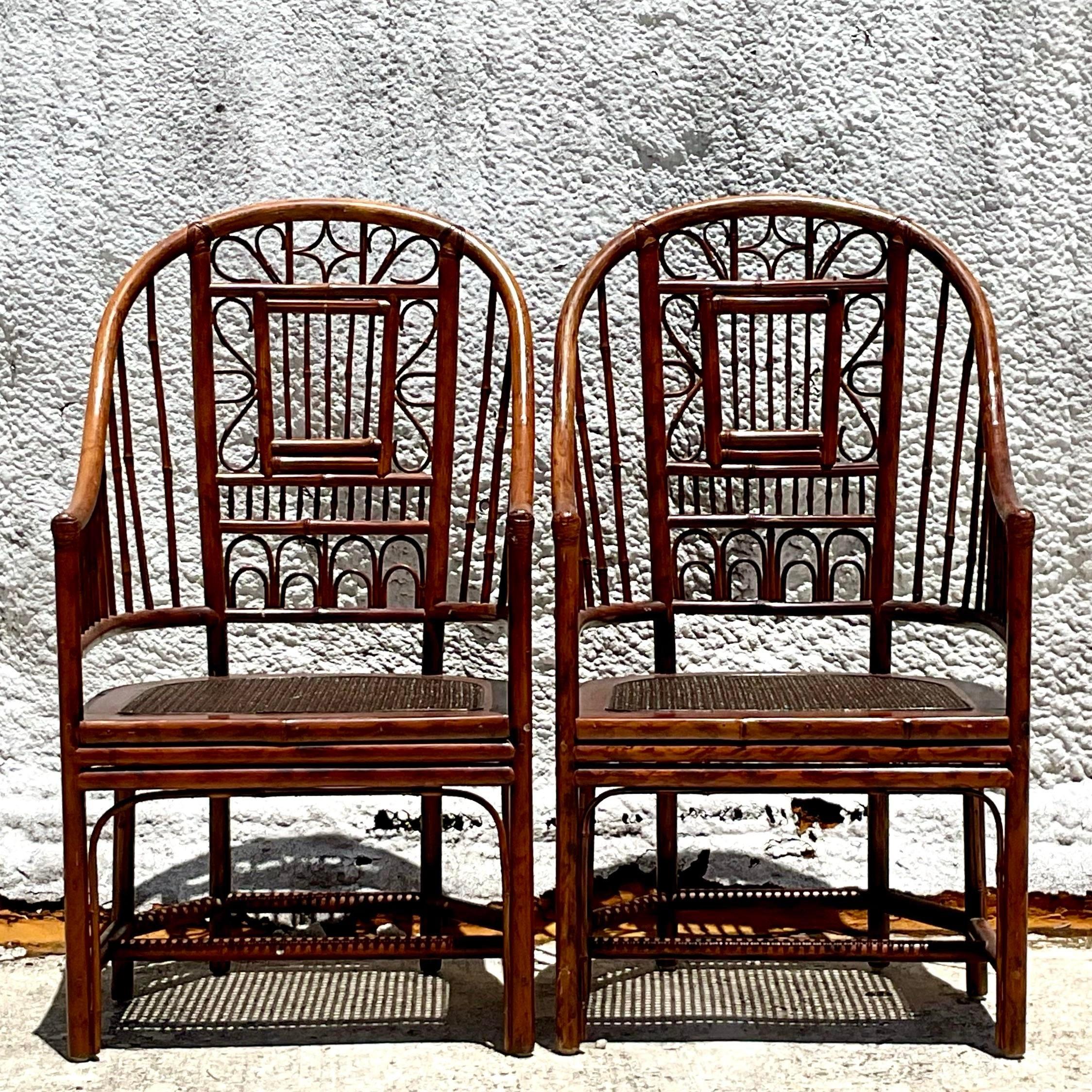 Vintage Coastal Rattan Brighton Pavillon Chairs - a Pair In Good Condition In West Palm Beach, FL