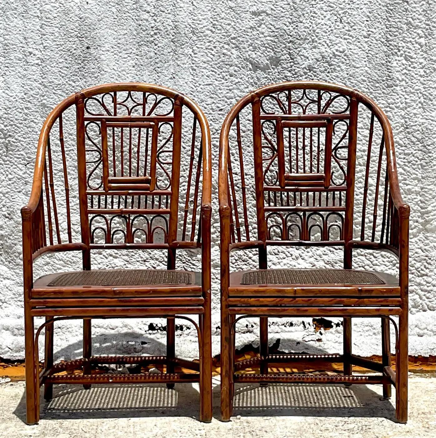 Vintage Coastal Rattan Brighton Pavillon Chairs - a Pair In Good Condition In west palm beach, FL