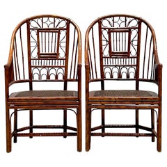 Vintage Coastal Rattan Brighton Pavillon Chairs - a Pair