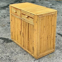 Vintage Coastal Rattan Cabinet