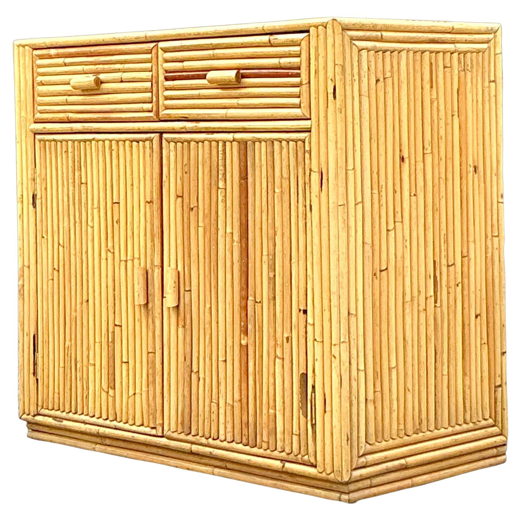 Vintage Coastal Rattan Cabinet