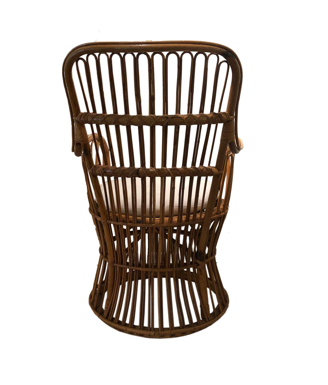American Vintage Coastal Rattan Chair with New Upholstered Cushion