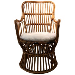 Vintage Coastal Rattan Chair with New Upholstered Cushion