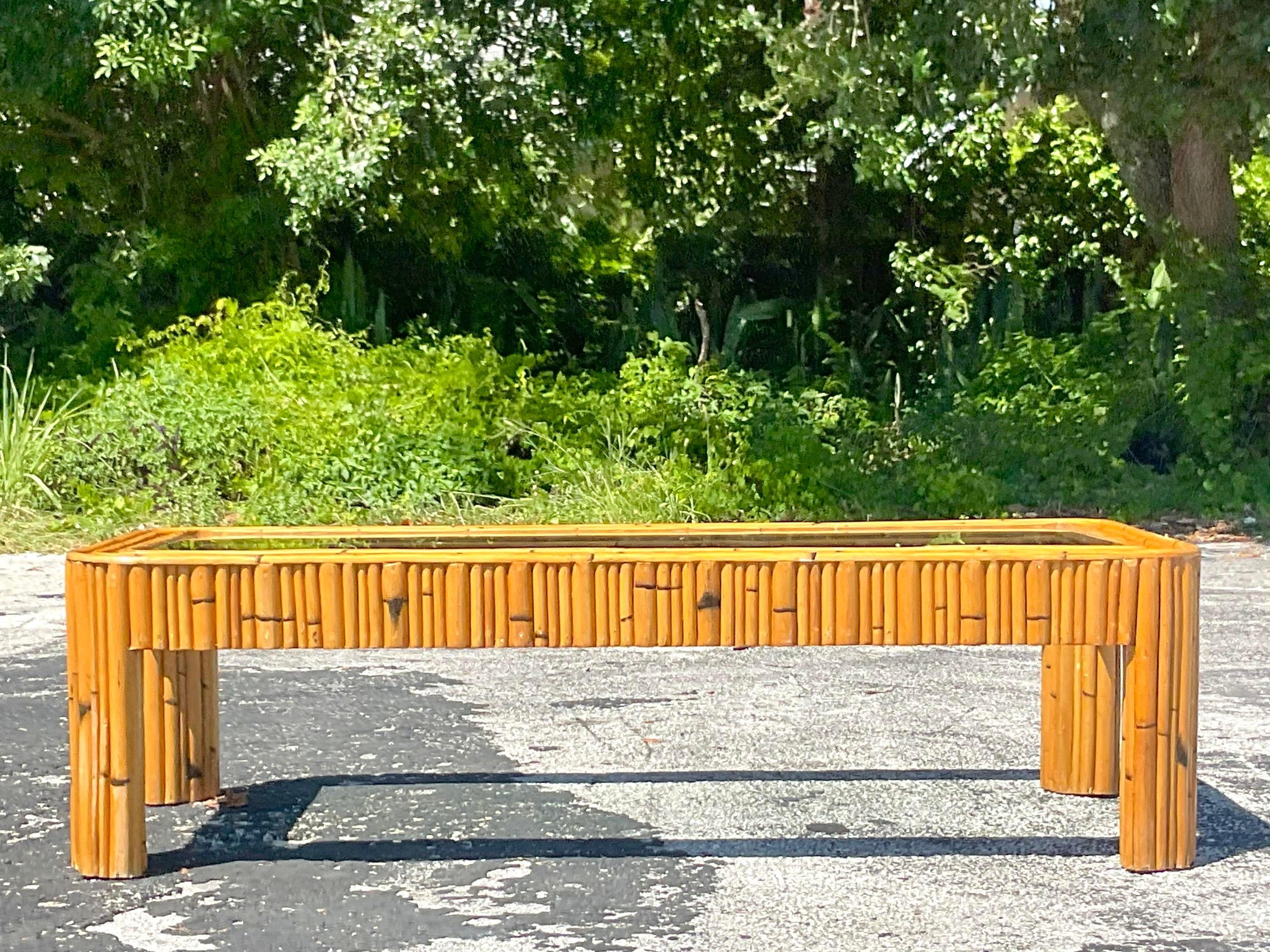 Vintage Coastal Rattan Coffee Table For Sale at 1stDibs
