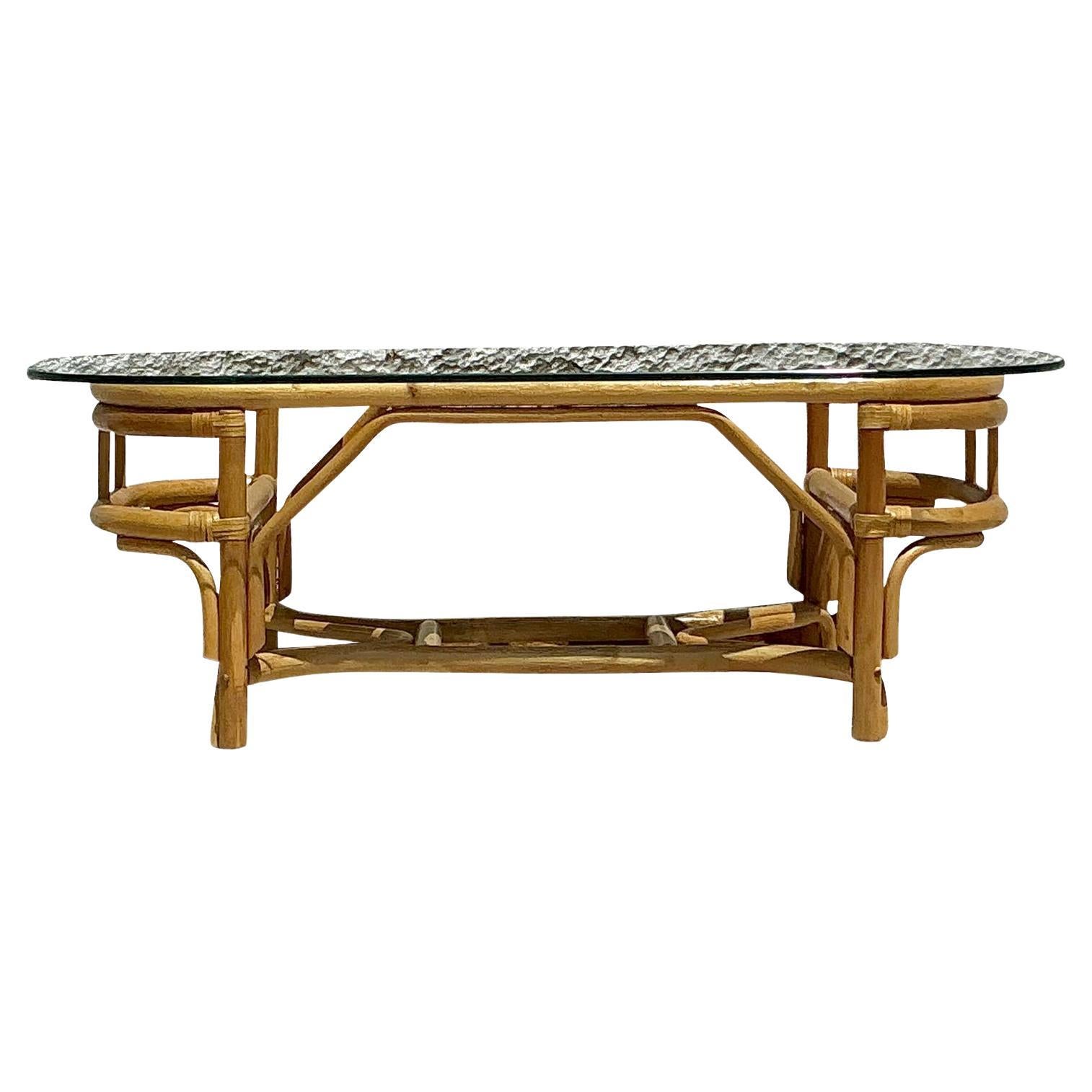 Vintage Coastal Rattan Coffee Table