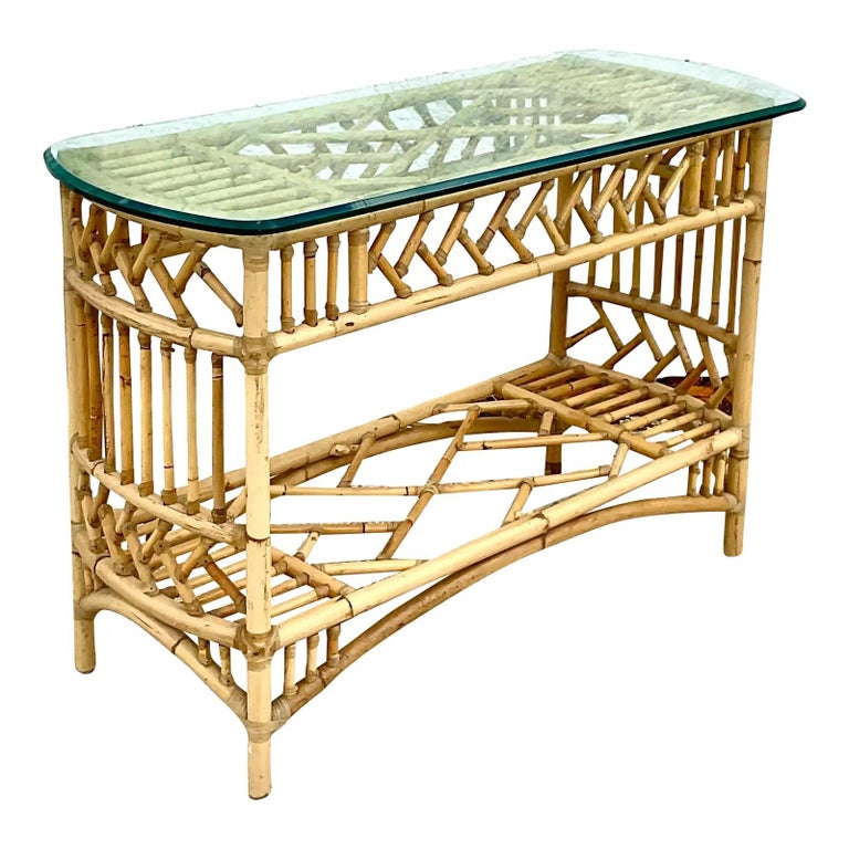 Vintage Coastal Rattan Console Table at 1stDibs