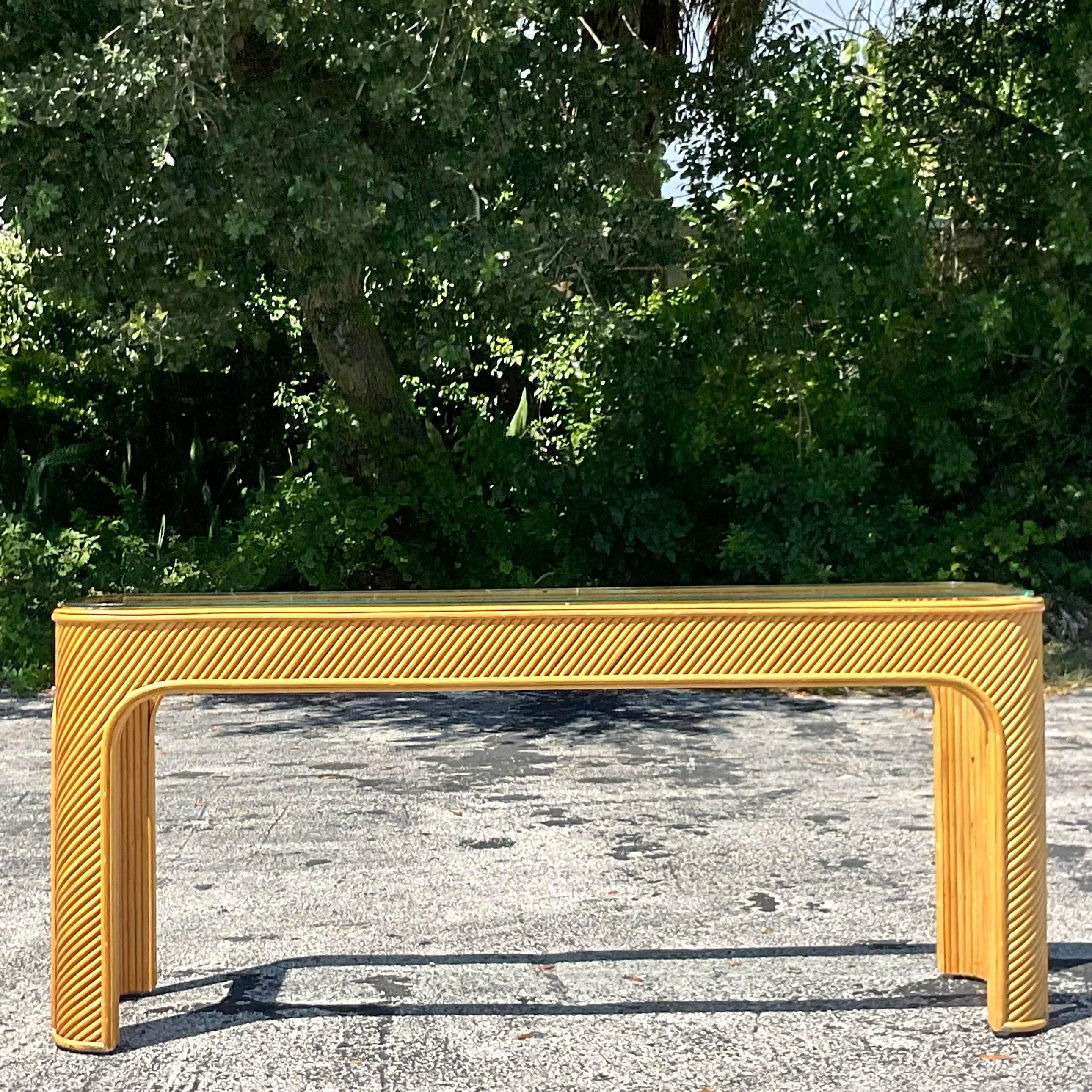 Vintage Coastal Rattan Console Table 5