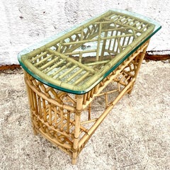 Vintage Coastal Rattan Console Table