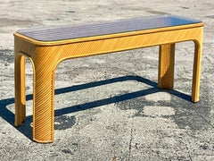 Vintage Coastal Rattan Console Table