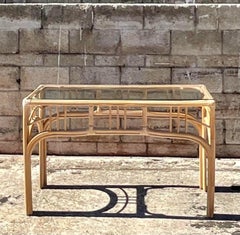 Vintage Coastal Rattan Console Table