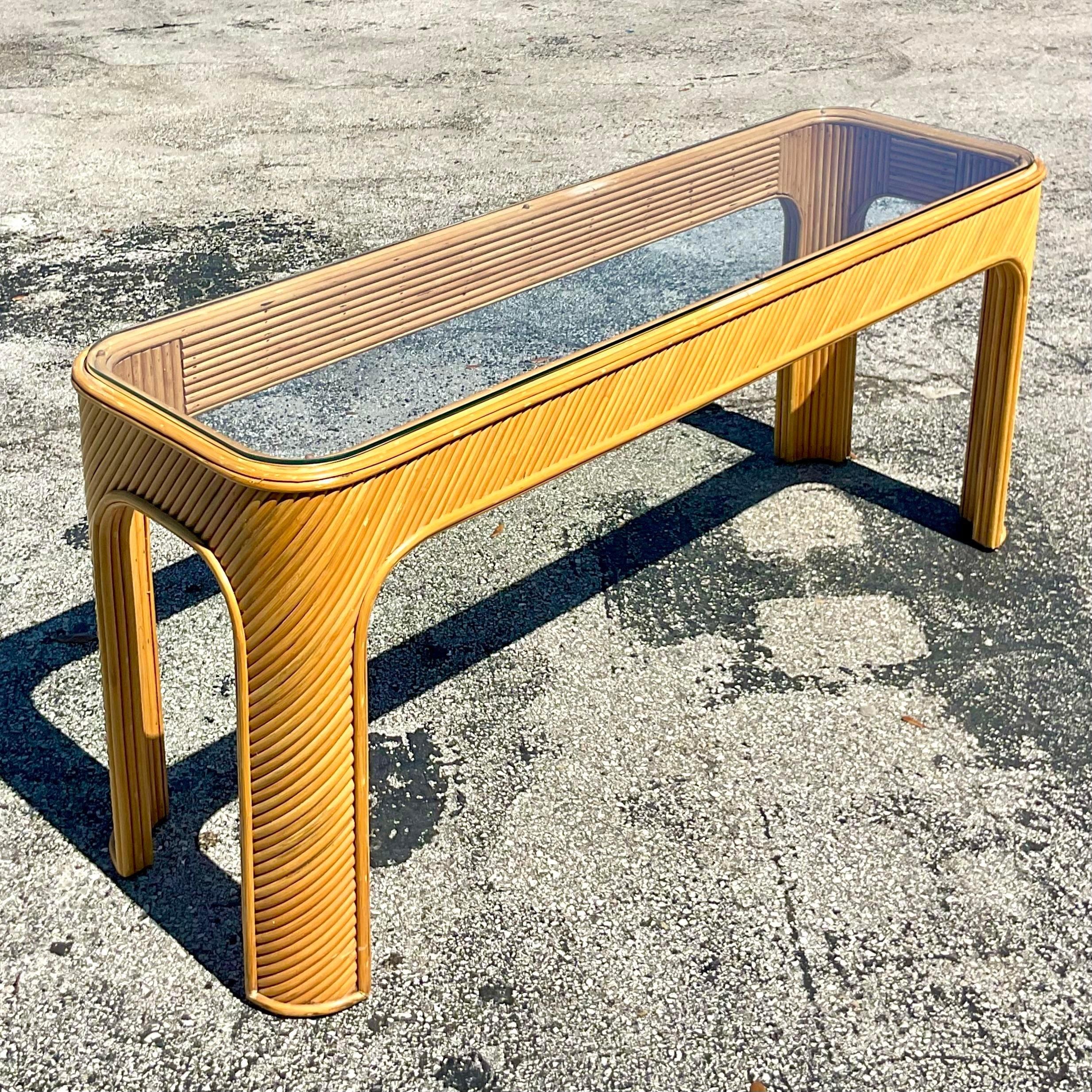Philippine Vintage Coastal Rattan Console Table