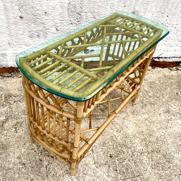 Vintage Coastal Rattan Console Table at 1stDibs
