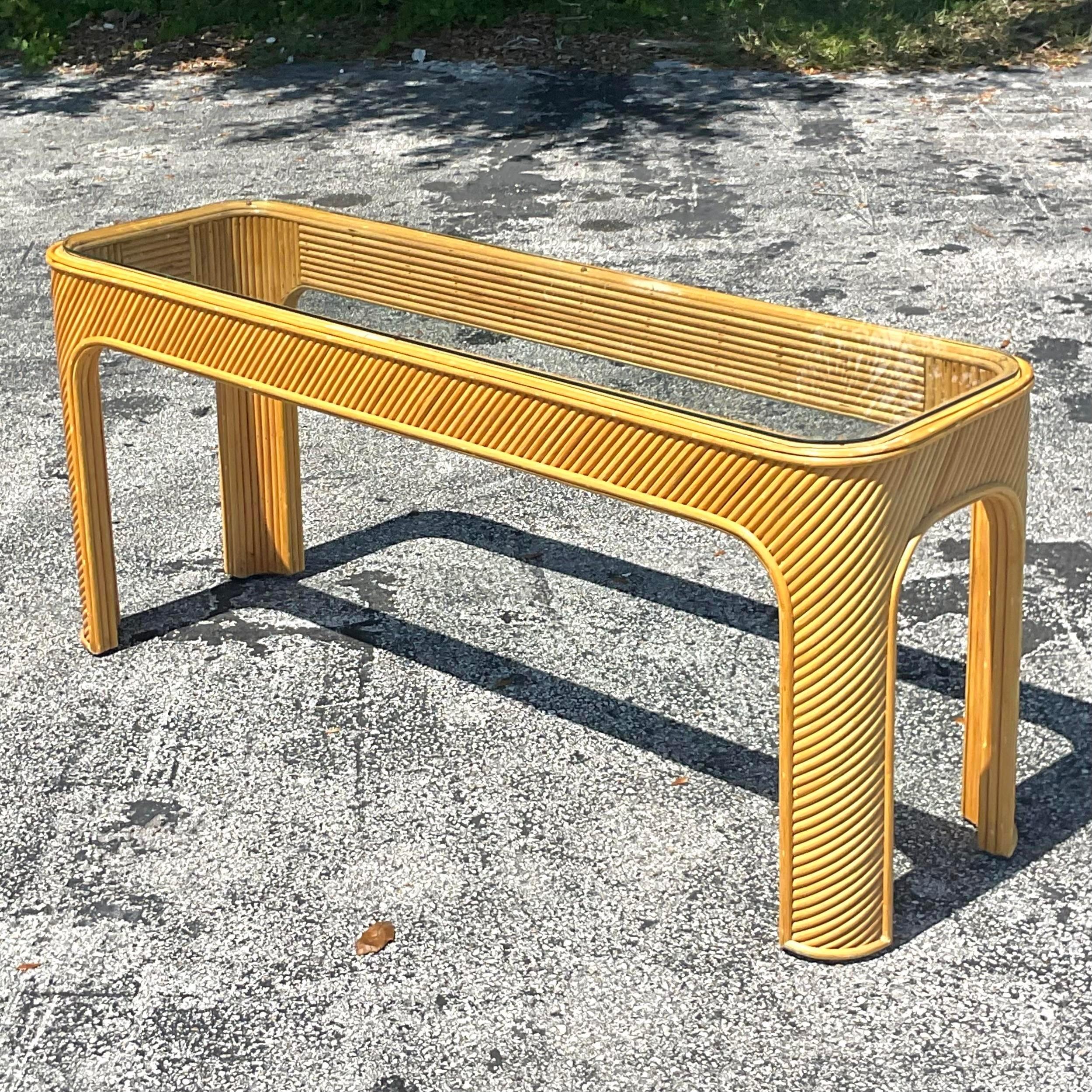 Vintage Coastal Rattan Console Table 2