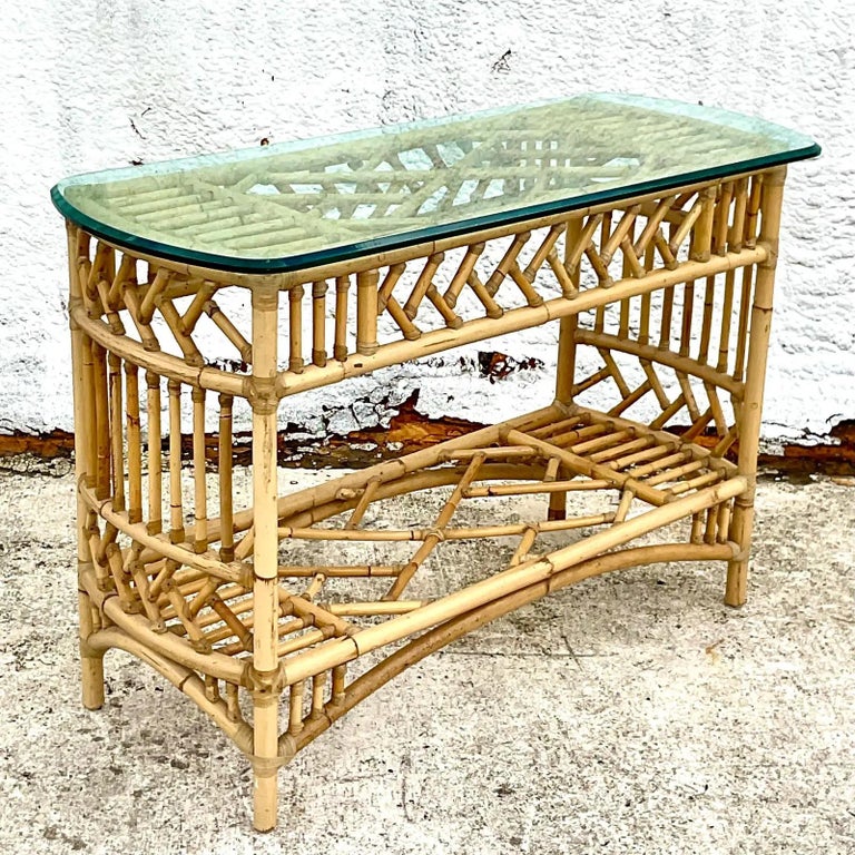 Vintage Coastal Rattan Console Table at 1stDibs