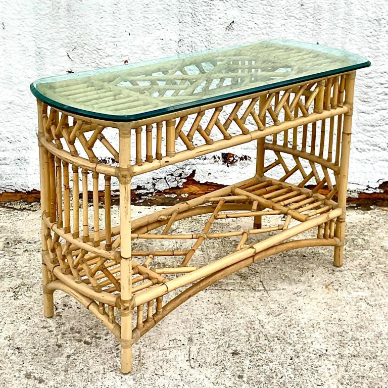 Vintage Coastal Rattan Console Table at 1stDibs