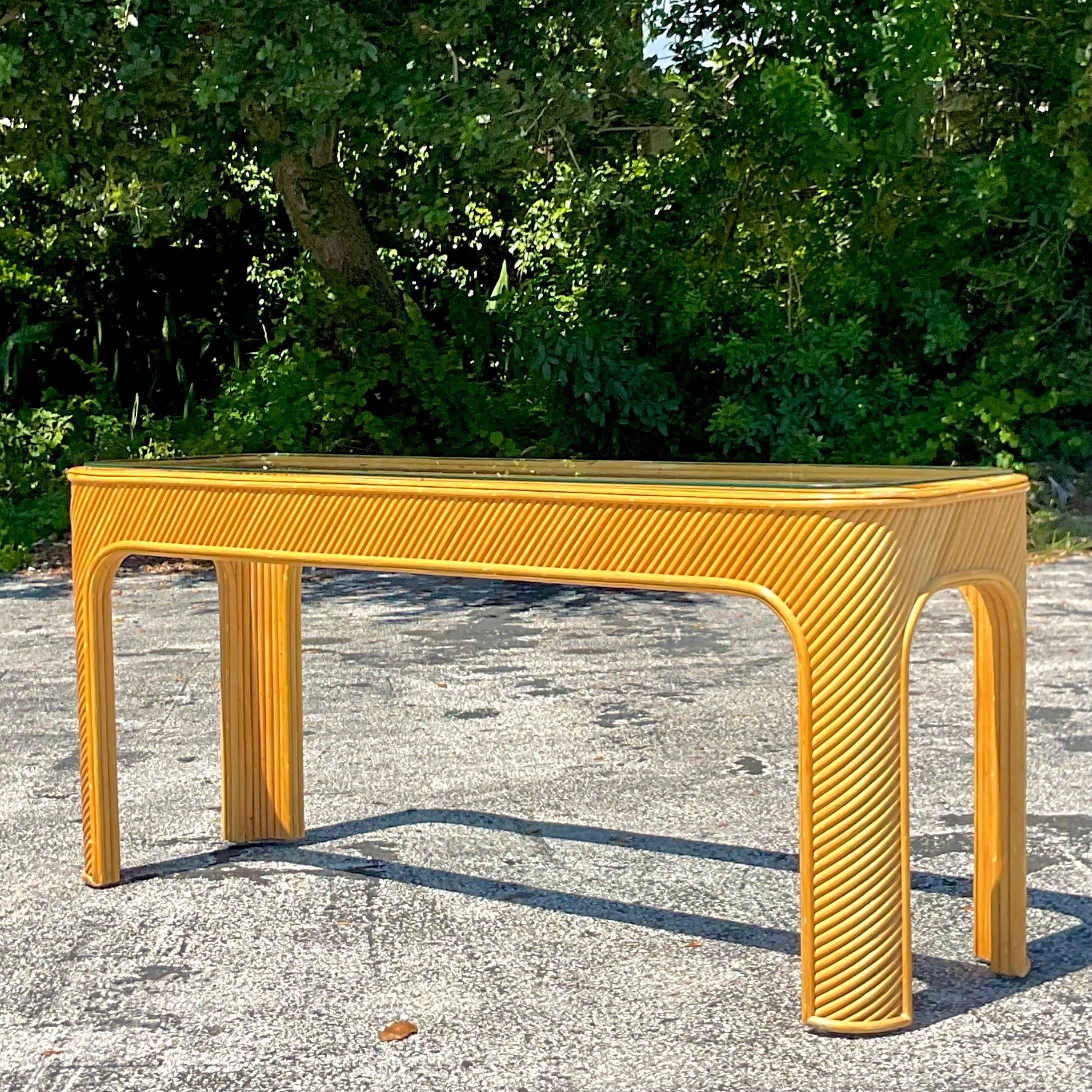 Vintage Coastal Rattan Console Table 4