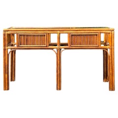 Vintage Coastal Rattan Console Table