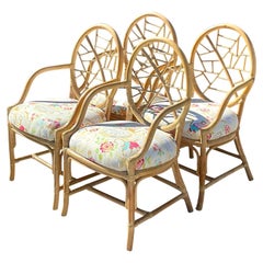 Vintage Coastal Rattan “Cracked Ice” Dining Chairs After McGuire