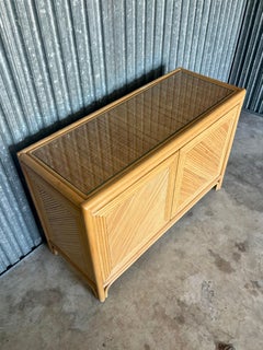 Vintage Coastal Rattan Credenza - Split Reed Cabinet, 1970s