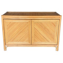 Vintage Coastal Rattan Credenza - Split Reed Cabinet, 1970s