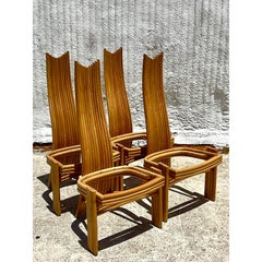 Vintage Coastal Rattan Dining Chairs After Danny Ho Fong, Set of 4