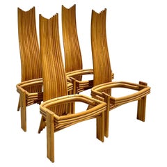 Vintage Coastal Rattan Dining Chairs After Danny Ho Fong, Set of 4