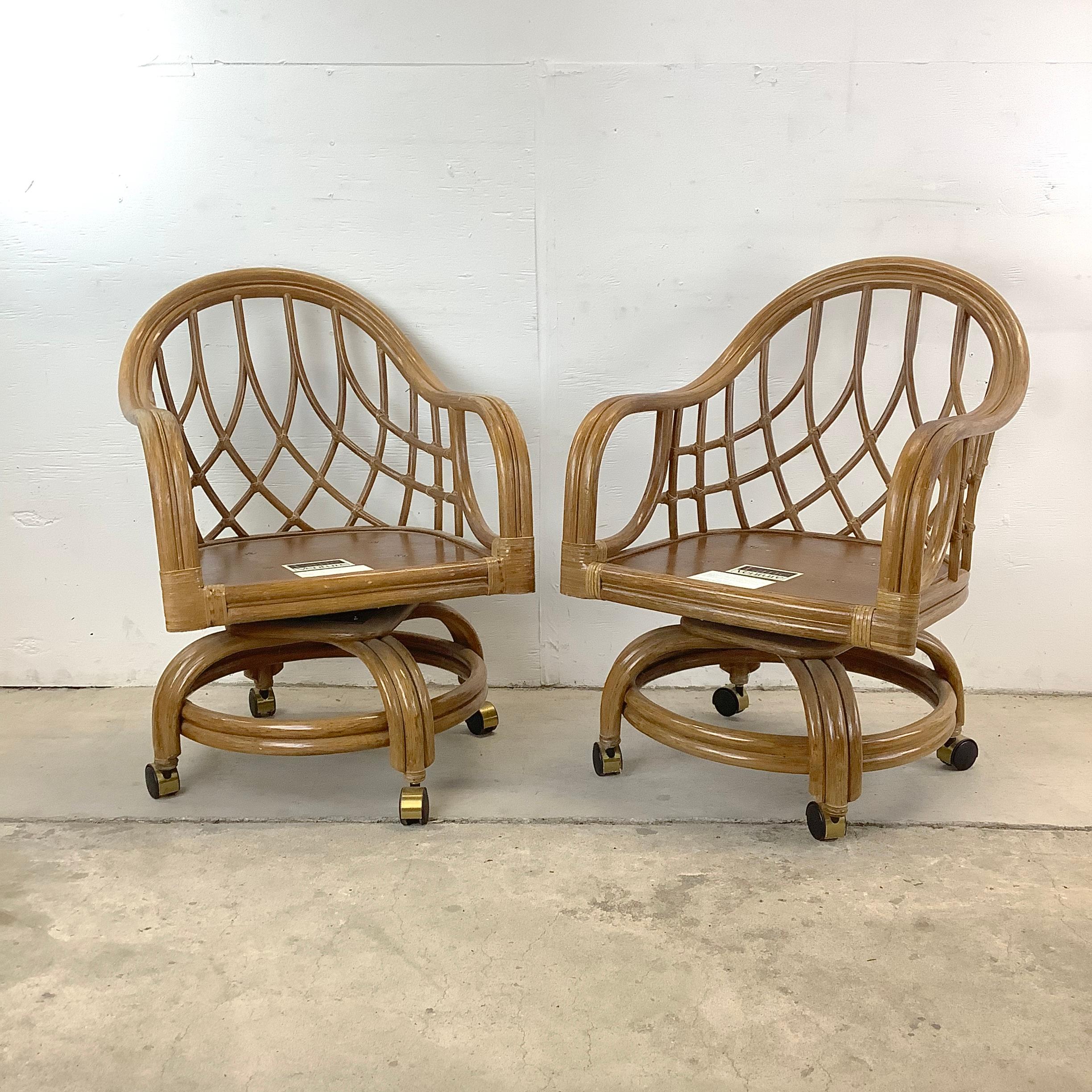 Vintage Coastal Rattan Dining Chairs by Lane Venture- set 4 3