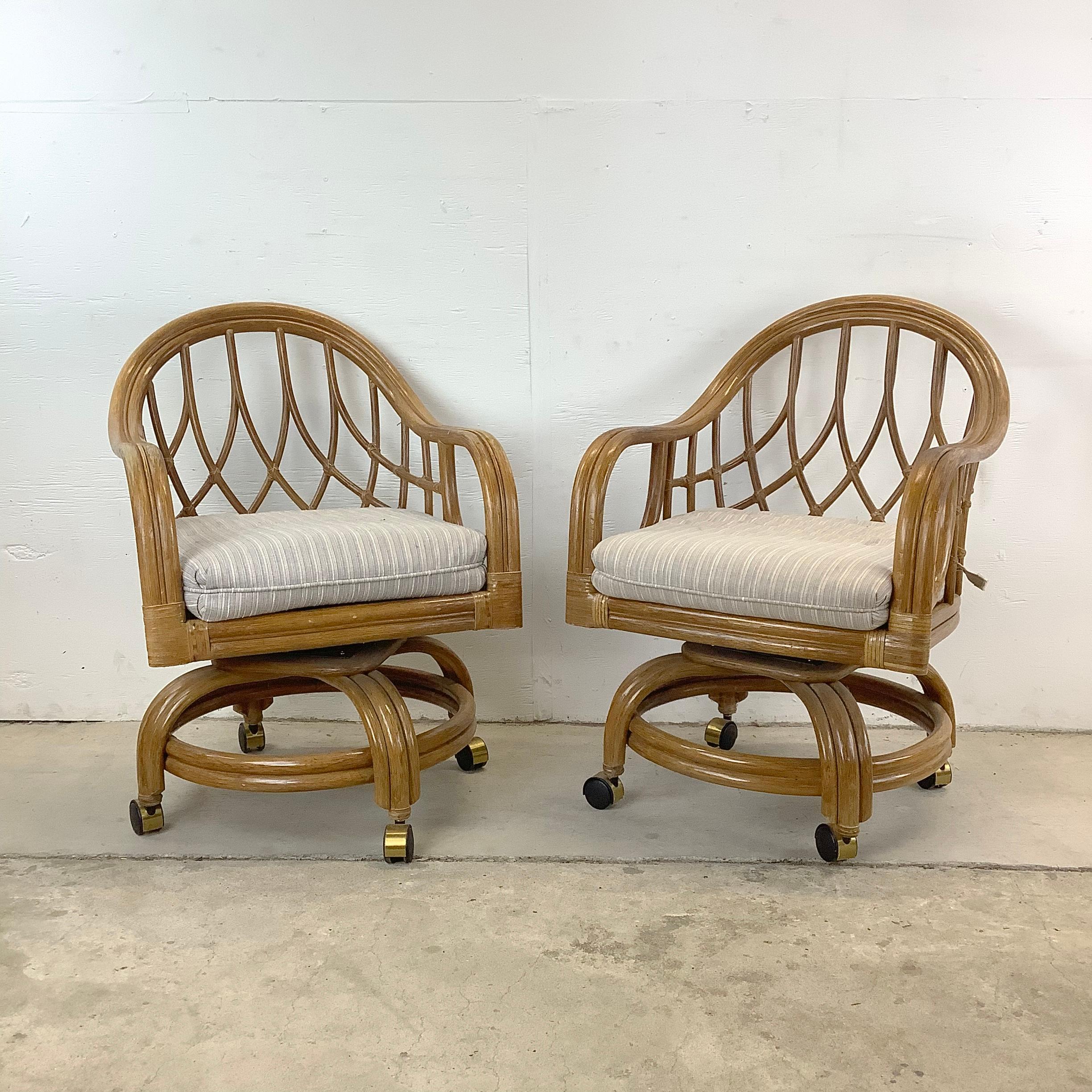 Vintage Coastal Rattan Dining Chairs by Lane Venture- set 4 4
