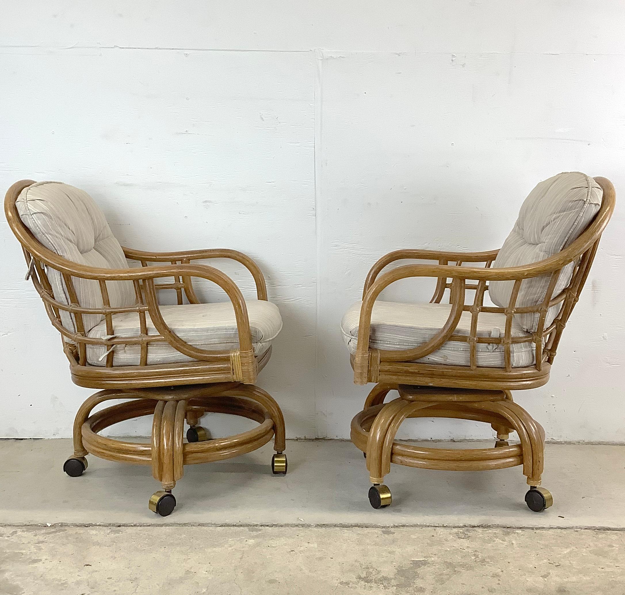 American Vintage Coastal Rattan Dining Chairs by Lane Venture- set 4