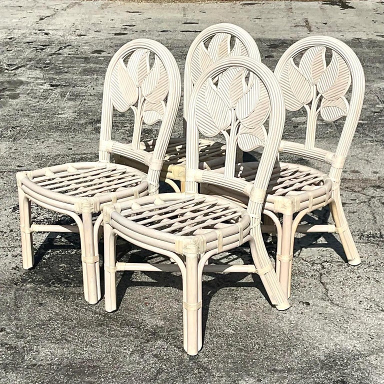 Vintage Coastal Rattan Dining Chairs, Set of Four For Sale at 1stDibs