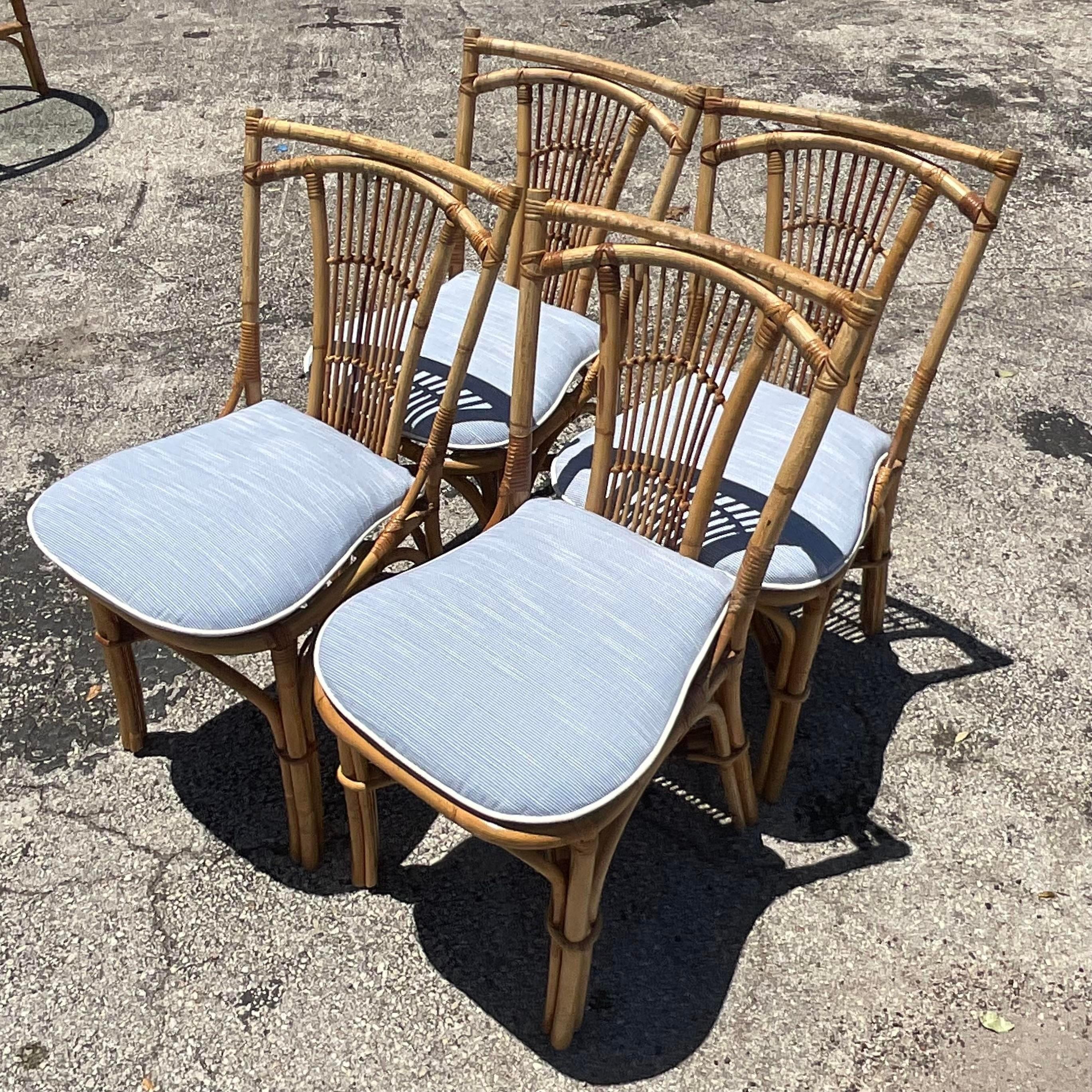 Vintage Coastal Rattan Dining Chairs, Set of Four For Sale at 1stDibs