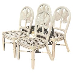 Vintage Coastal Rattan Dining Chairs - Set of Four