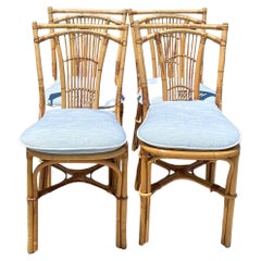 Vintage Coastal Rattan Dining Chairs, Set of Four