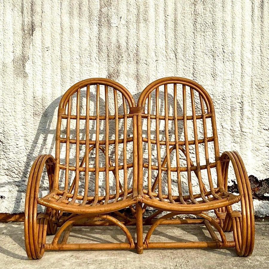 Vintage Coastal Rattan Double Lounge Chair For Sale 5
