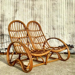 Vintage Coastal Rattan Double Lounge Chair