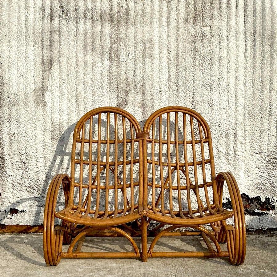 Philippine Vintage Coastal Rattan Double Lounge Chair For Sale