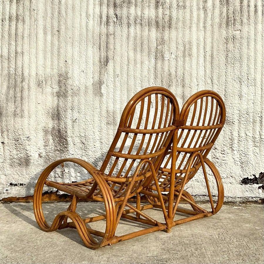Vintage Coastal Rattan Double Lounge Chair In Good Condition For Sale In west palm beach, FL