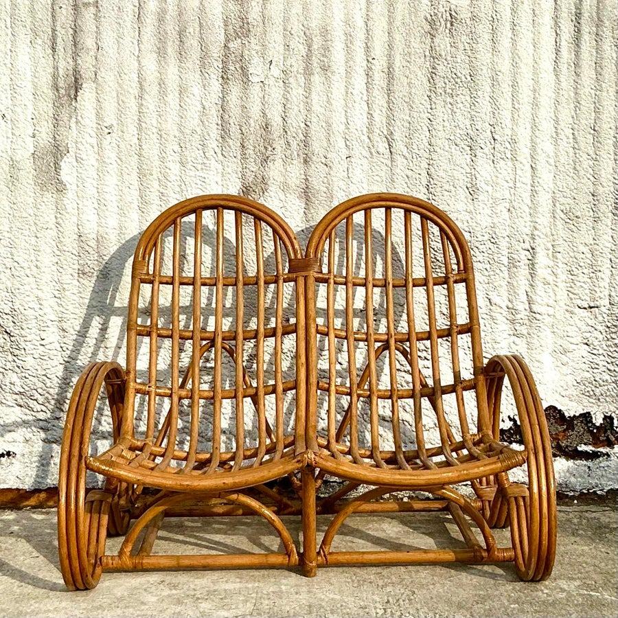 Vintage Coastal Rattan Double Lounge Chair For Sale 2