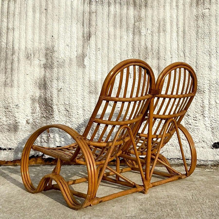 Vintage Coastal Rattan Double Lounge Chair For Sale 4