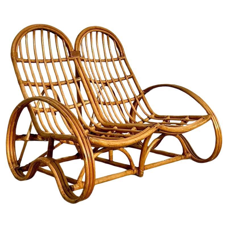 Vintage Coastal Rattan Double Lounge Chair