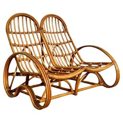 Vintage Coastal Rattan Double Lounge Chair