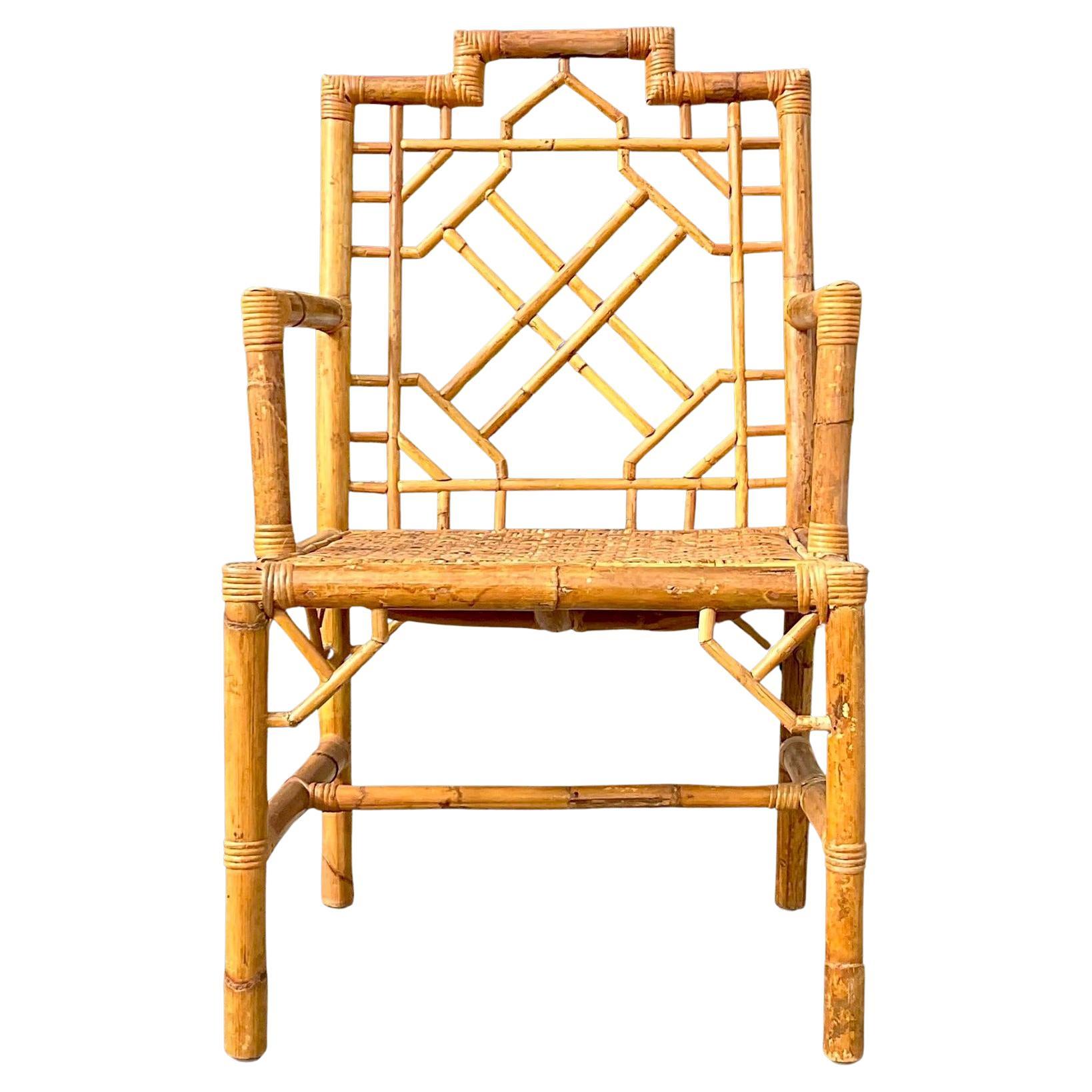 Antonio Budji Layug Style Vintage Coastal Bamboo Chair For Sale at