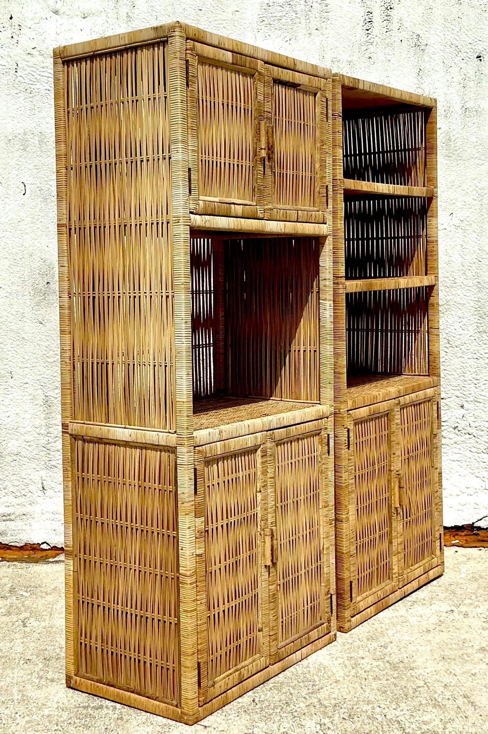 Capturing the essence of coastal living, the 'Vintage Coastal Rattan Etagere' blends organic beauty with practical elegance. Crafted from rattan, its airy design and natural texture evoke a sense of relaxed sophistication, offering a versatile