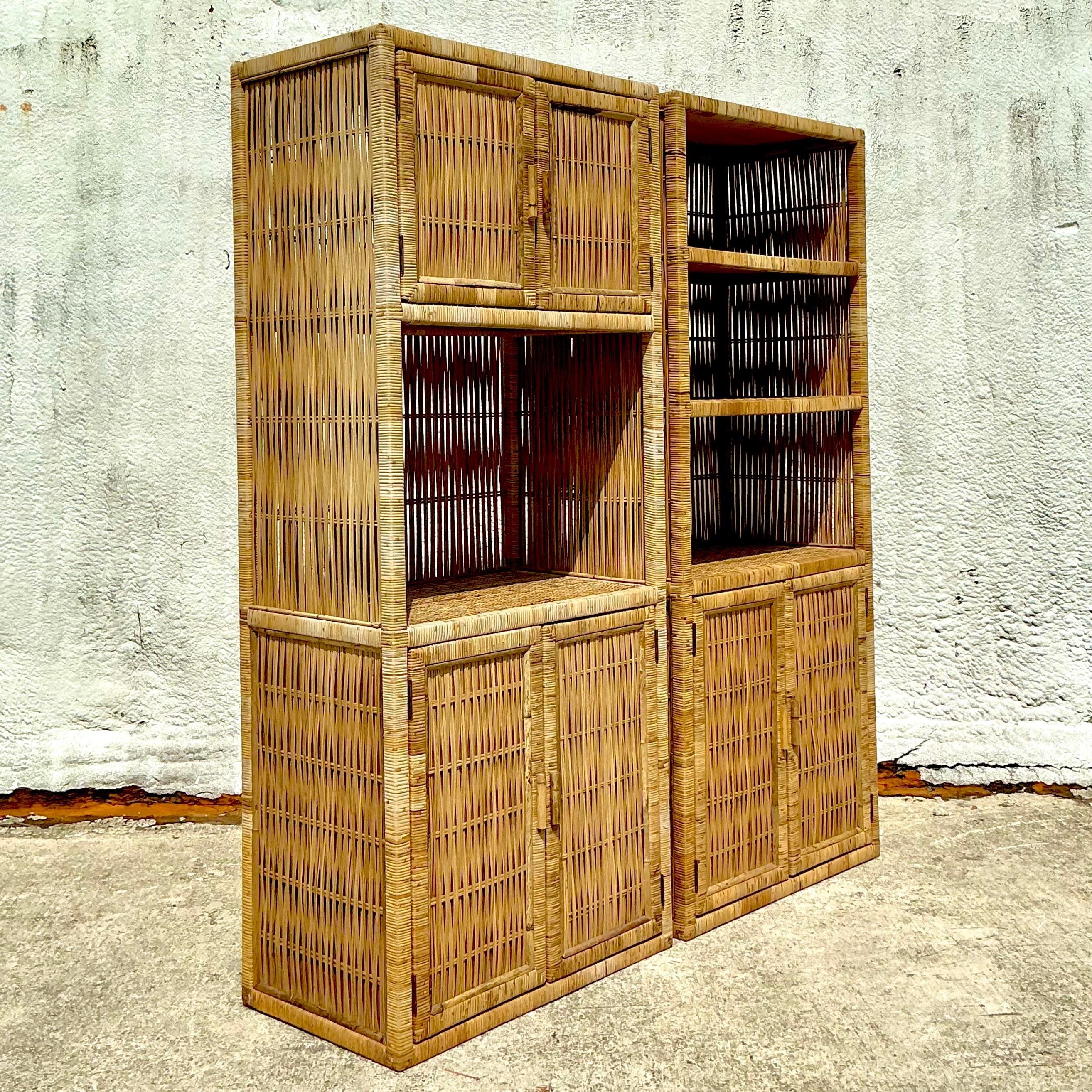 Philippine Vintage Coastal Rattan Etagere - a Pair For Sale