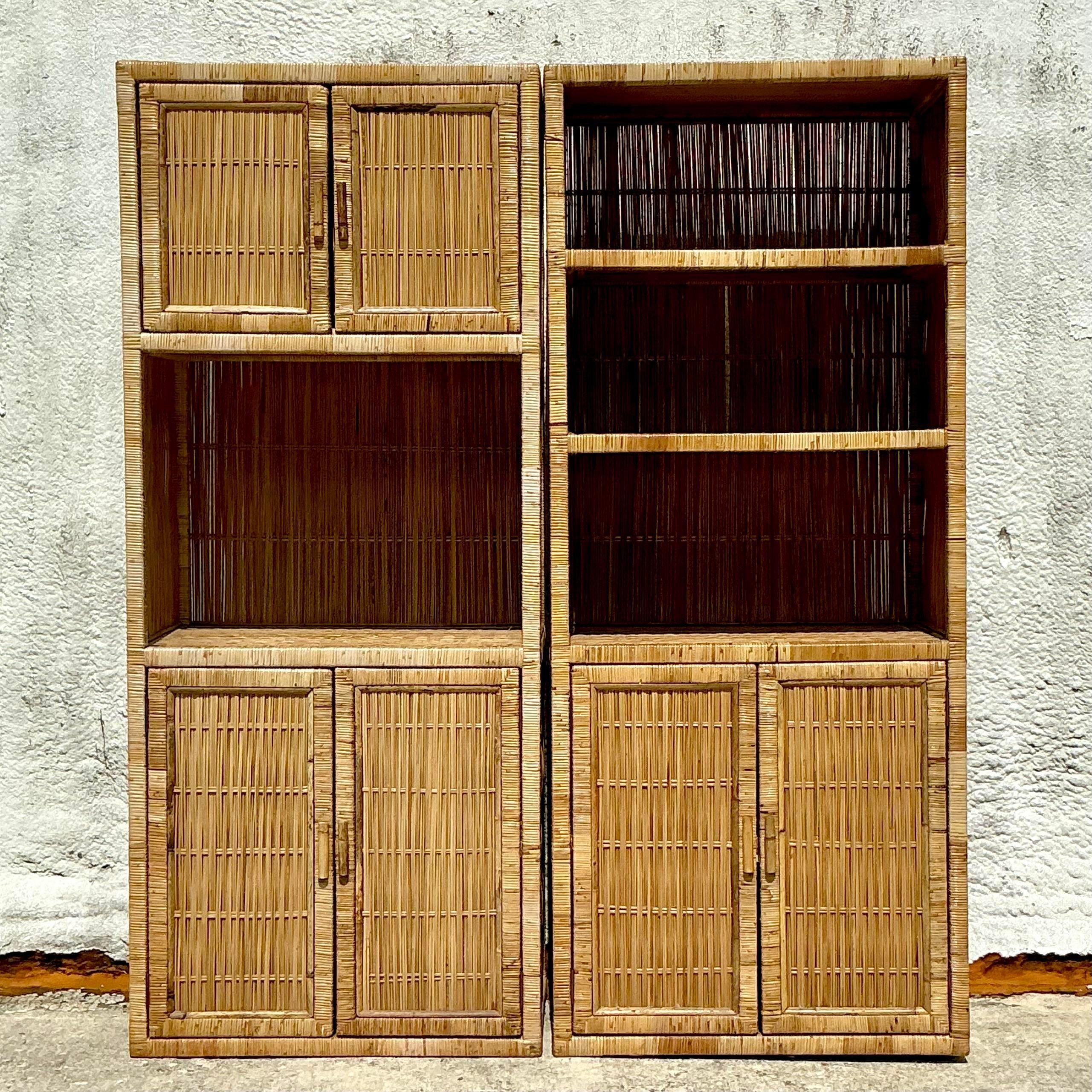 20th Century Vintage Coastal Rattan Etagere - a Pair For Sale