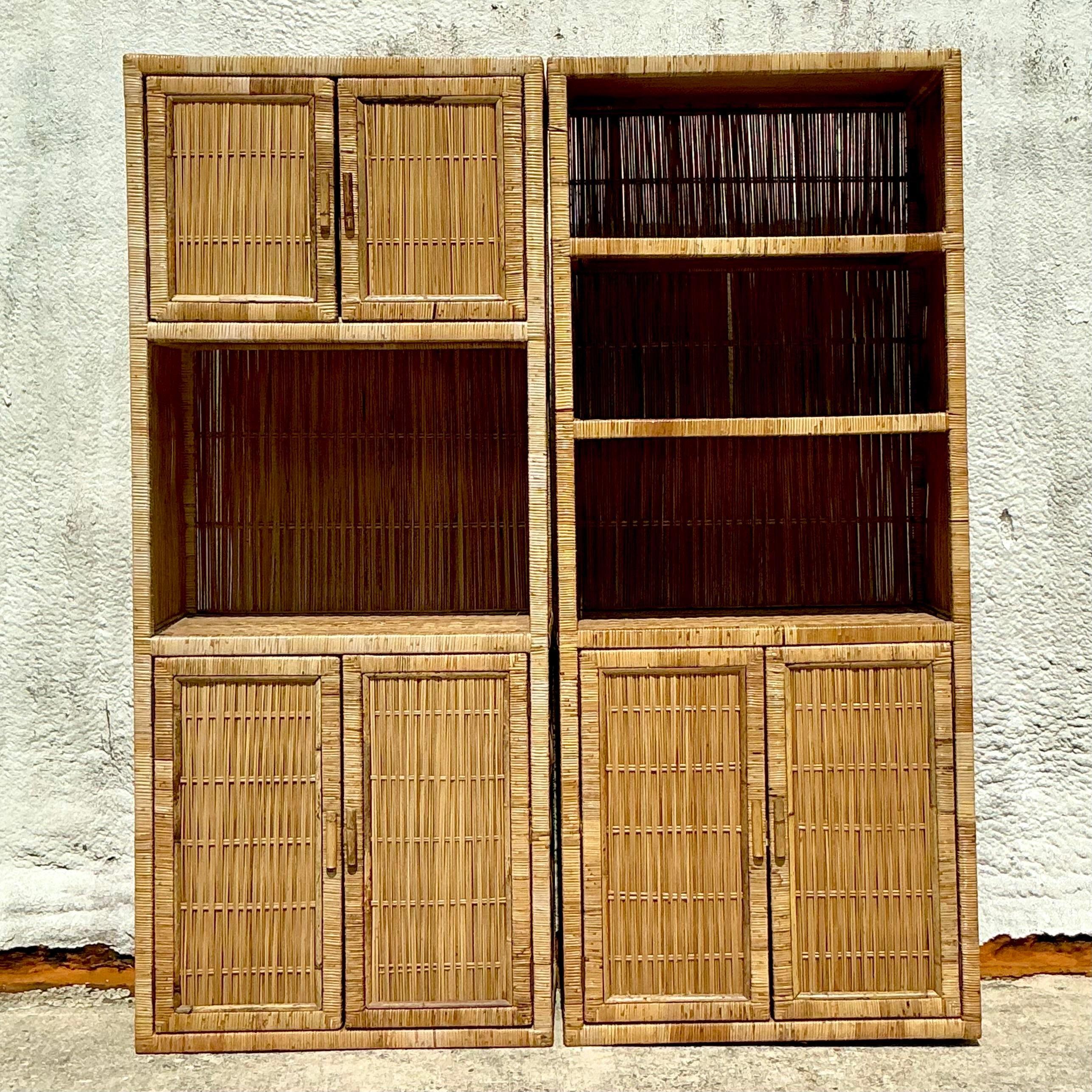 Vintage Coastal Rattan Etagere - a Pair For Sale 1