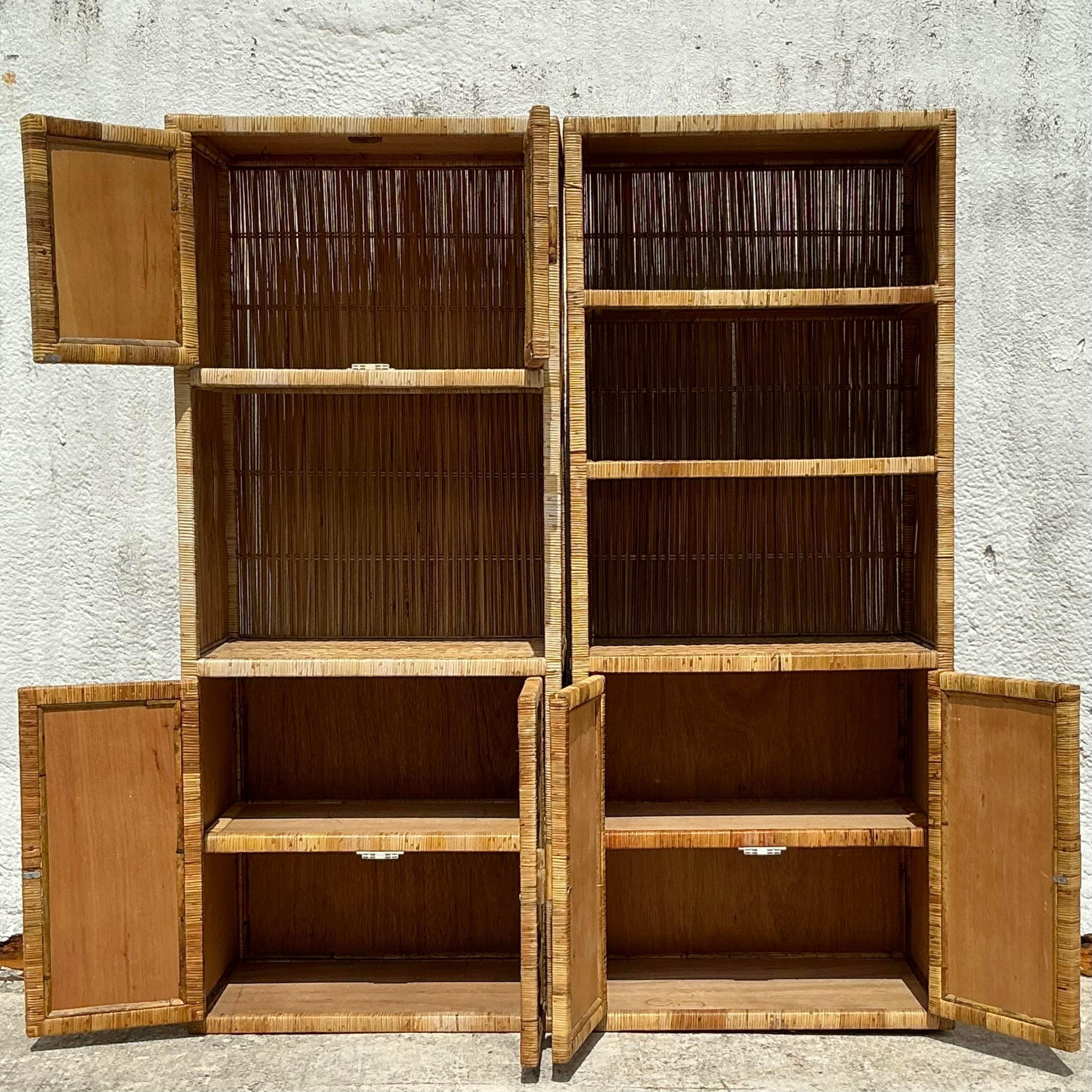 Vintage Coastal Rattan Etagere - a Pair For Sale 2