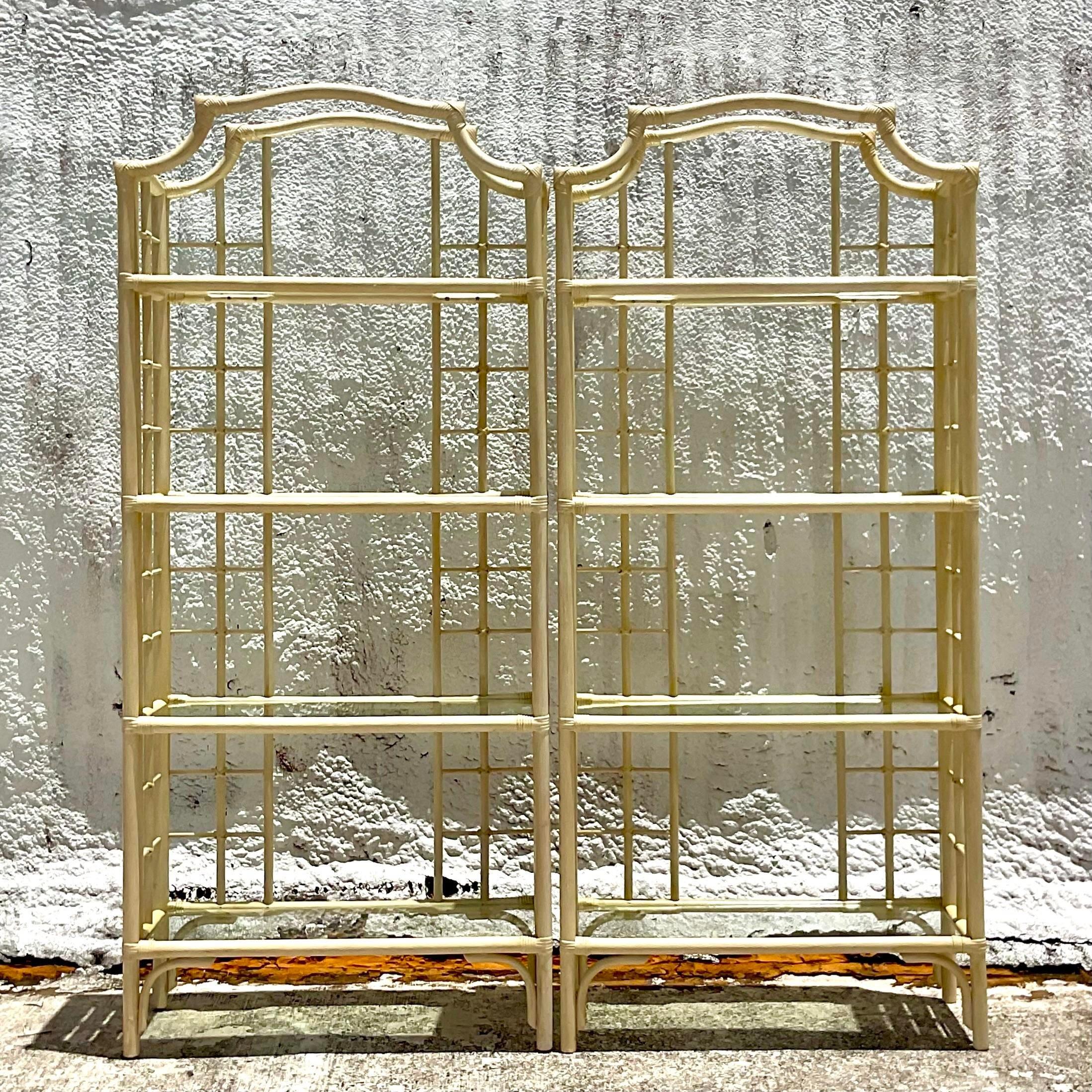 Vintage Coastal Rattan Etagere - a Pair 3