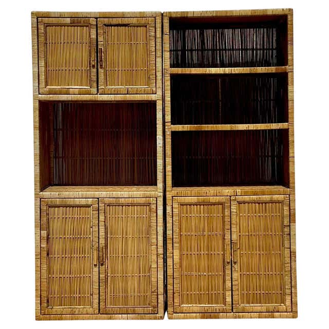 Pair of Rattan Bookshelf – 1980s For Sale at 1stDibs