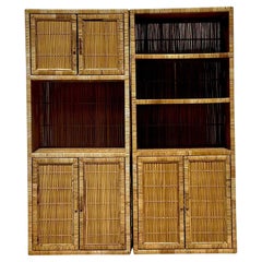 Vintage Coastal Rattan Etagere - a Pair